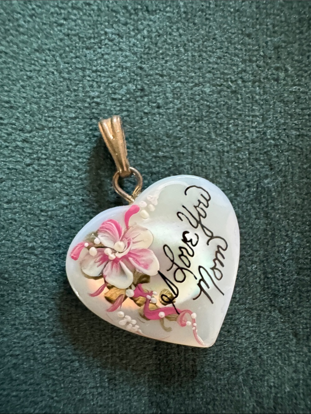 Heart Pendant 'I Love You Mom' Painted Floral Mother’s Day Gift Pendant